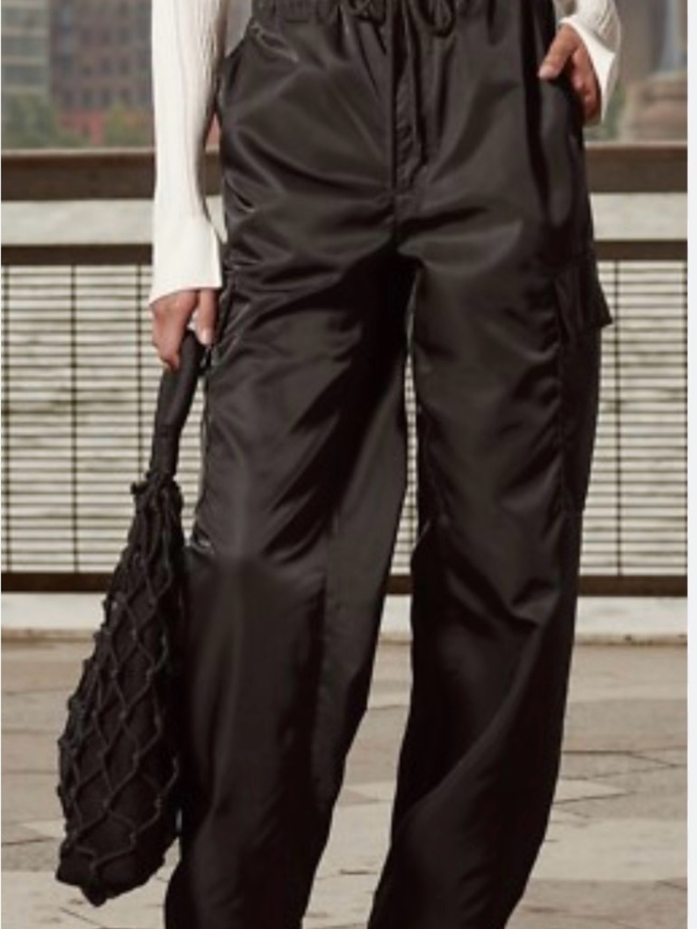 Pistola Jade Satin Black Cargo Pants for Women XS